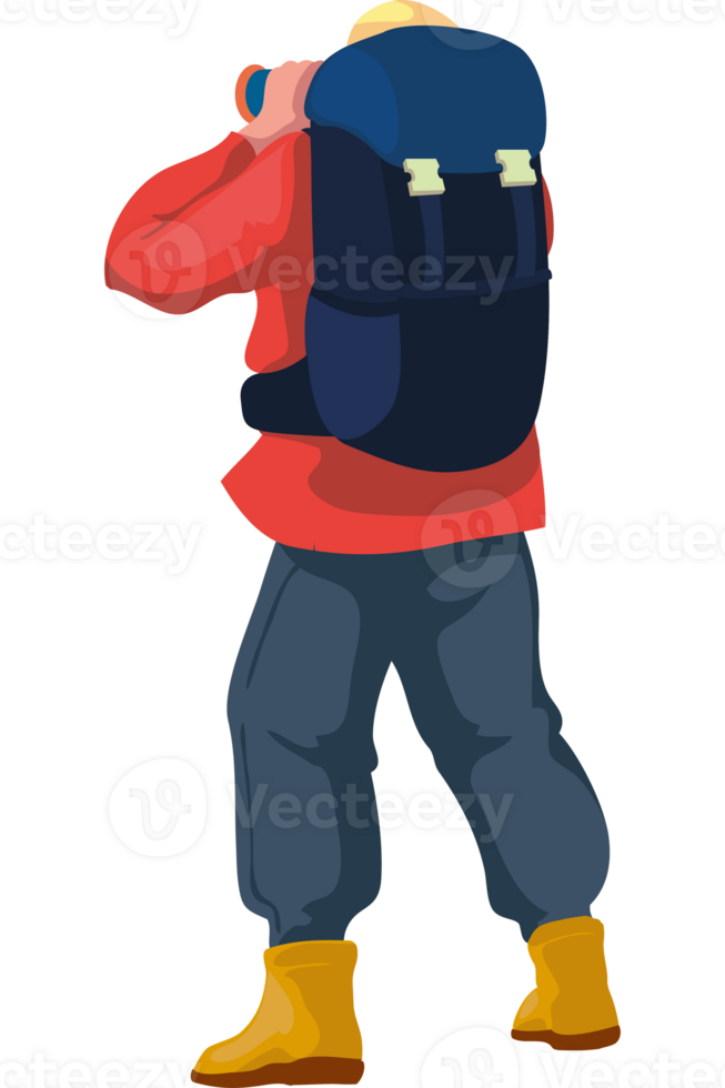 A cartoon man with a backpack walking png
