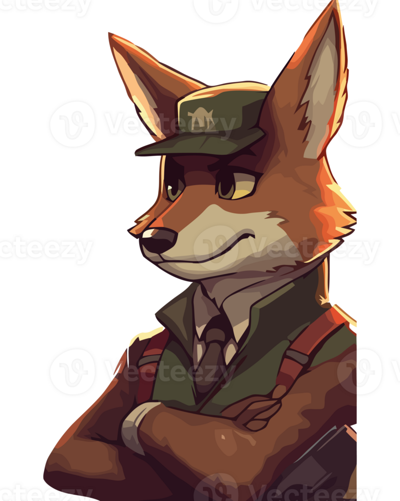 A cartoon fox wearing a hat and a uniform png