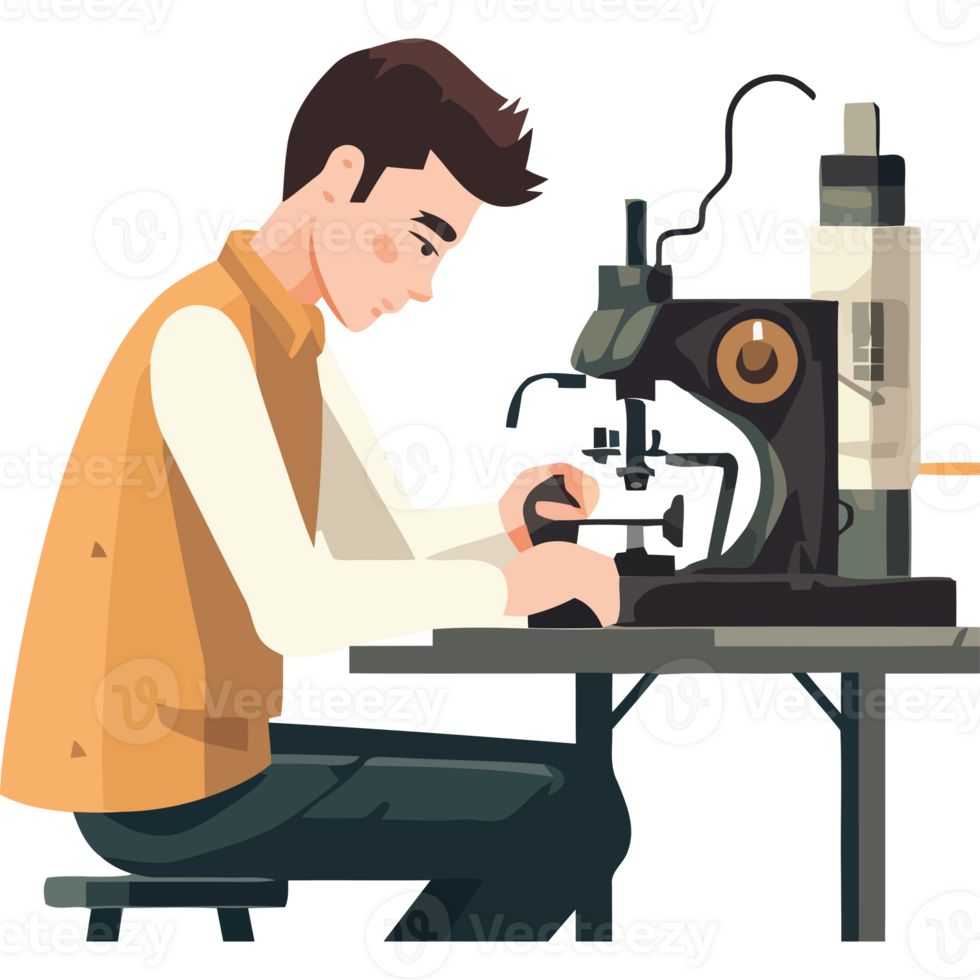 A man is working on a microscope in a lab png