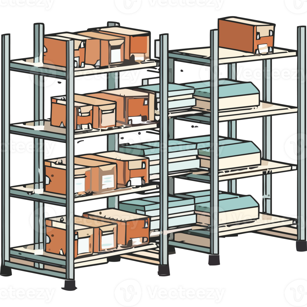A rack with boxes and shelves on it png