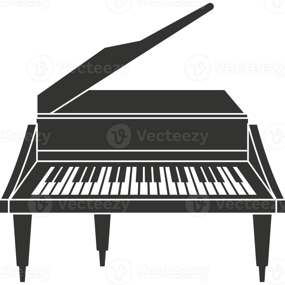 A black and white illustration of a piano png