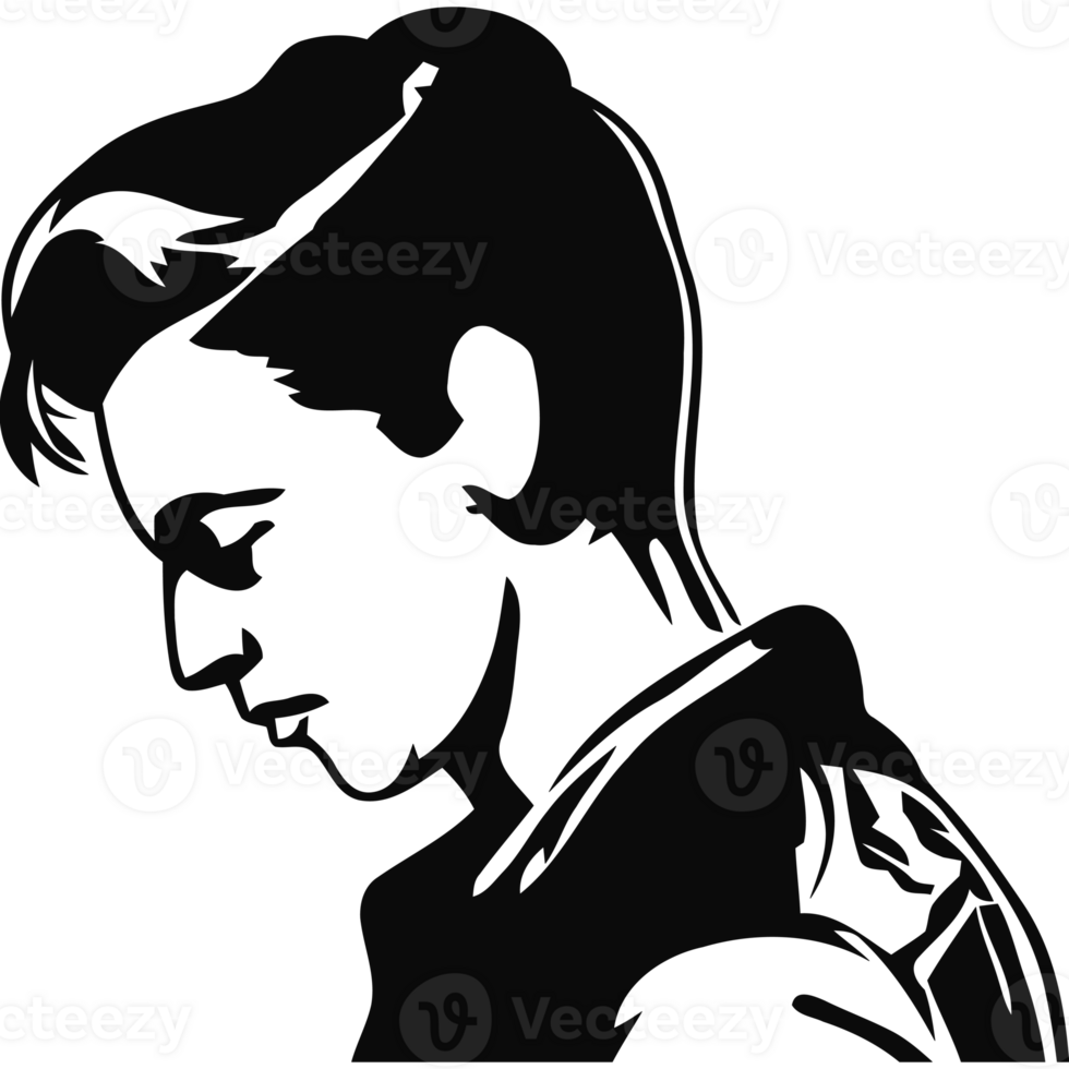 A silhouette of a boy with his head down png