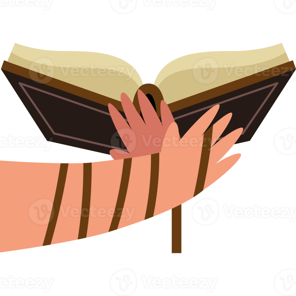 A hand holding a book with a cross on it png