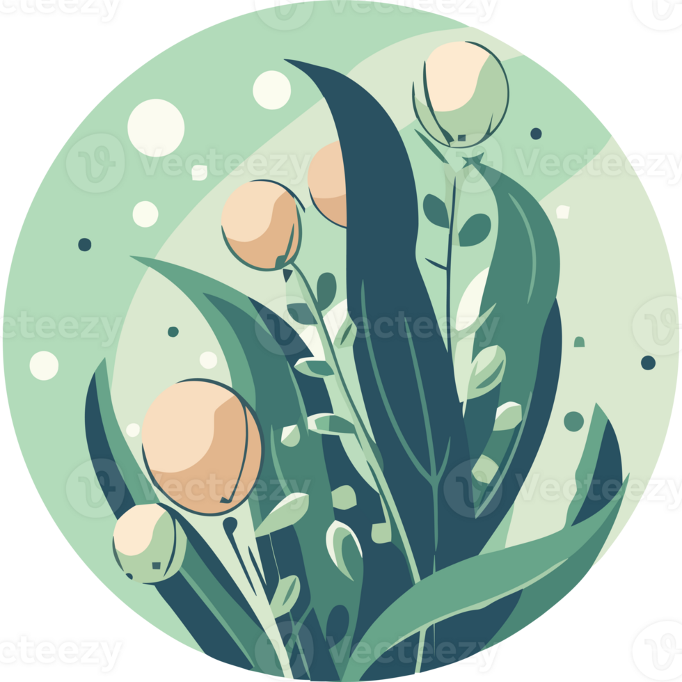 Flowers and leaves in a round frame png