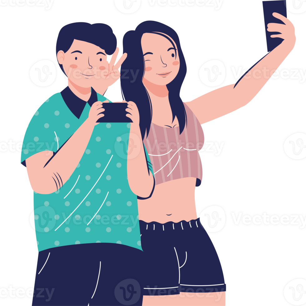 A man and woman taking a selfie with their cell phones png