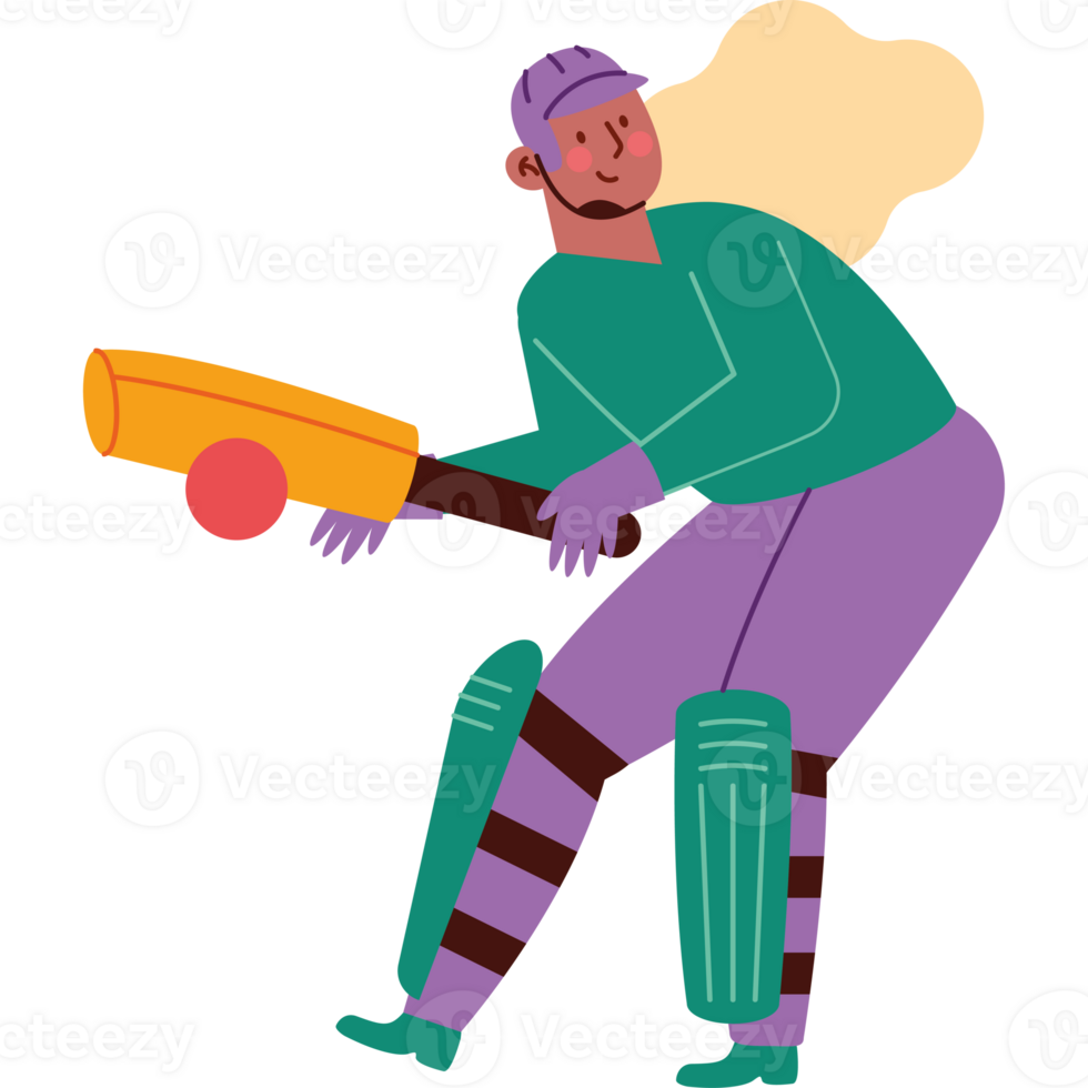 A cartoon woman is playing cricket png