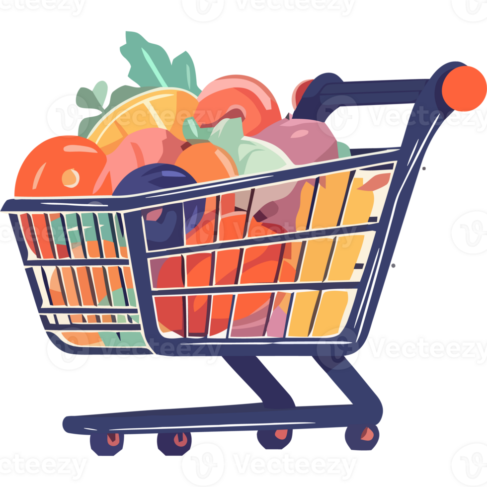 Shopping cart with fruits and vegetables png
