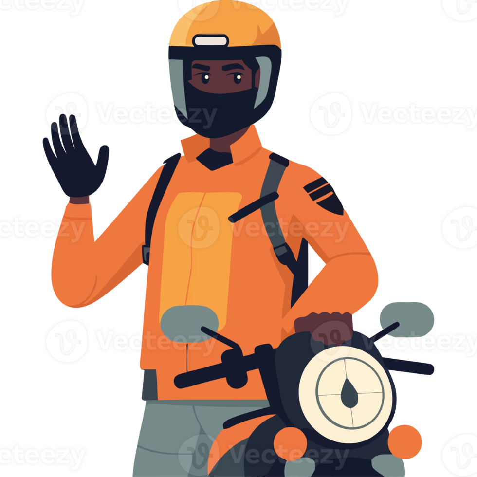 An illustration of a man on a motorcycle png