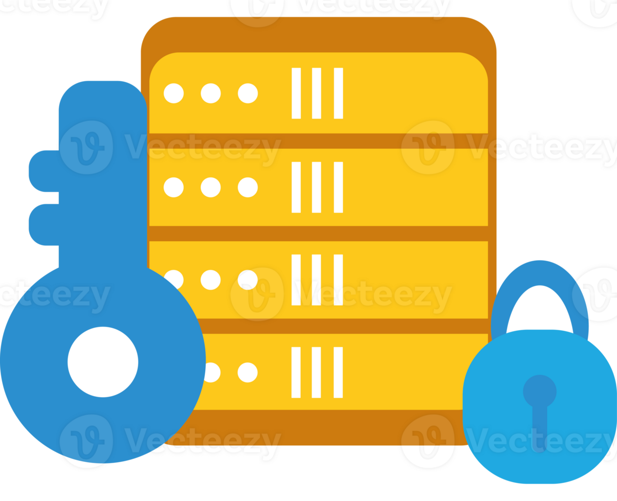 A key and lock are next to a server png