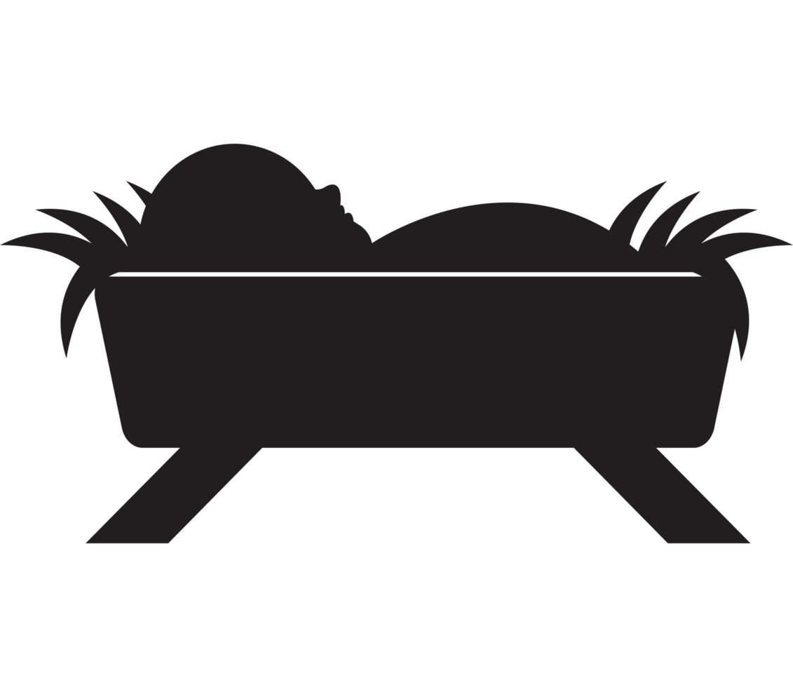 A silhouette of a baby in a manger png