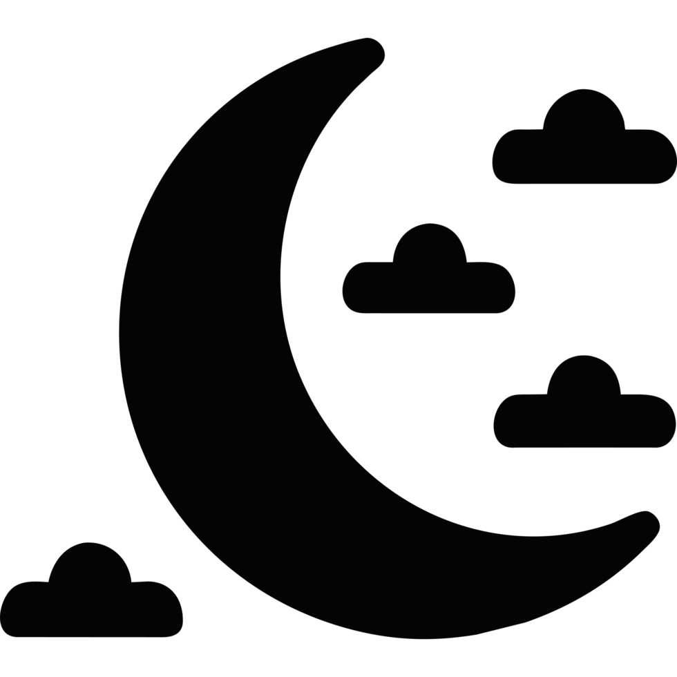 A black and white crescent with clouds png