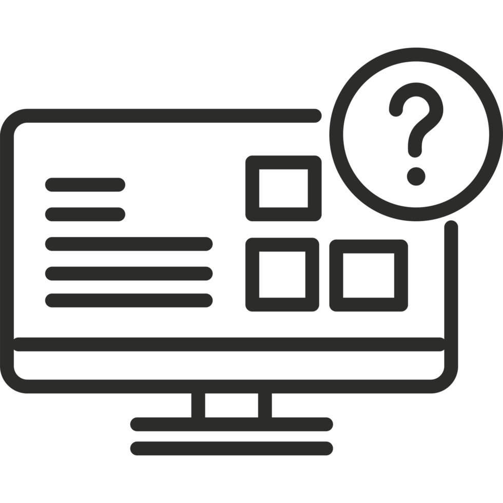 A computer monitor with a question mark on it png