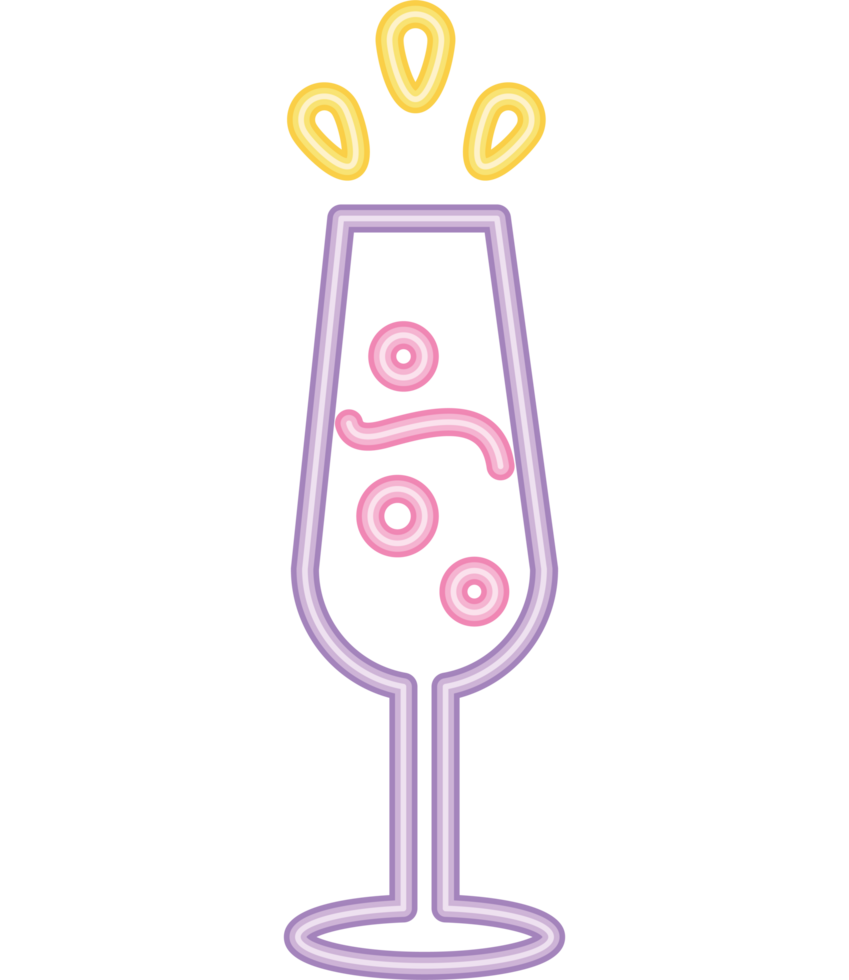 A glass of champagne with a pink and purple outline png