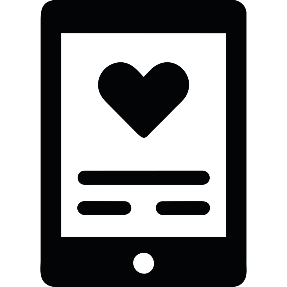 A black and white image of a phone with a heart on it png