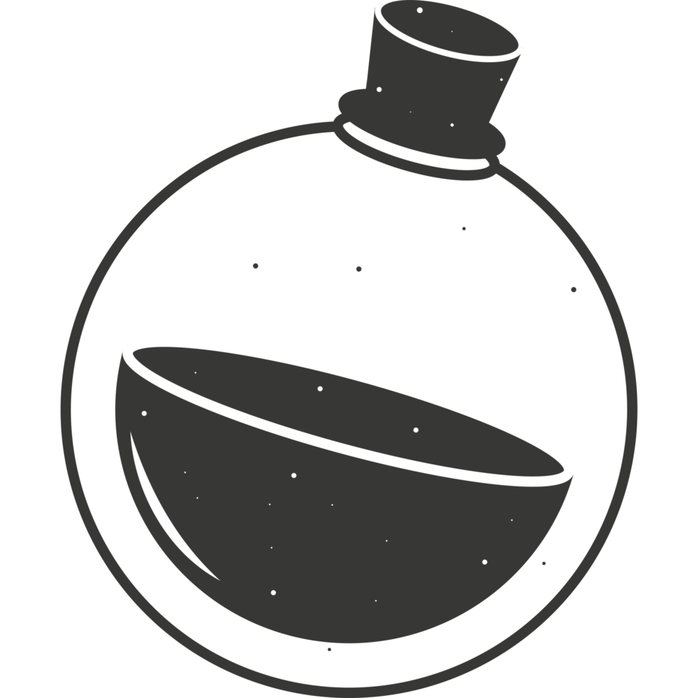 A black and white illustration of a bottle with a liquid inside png