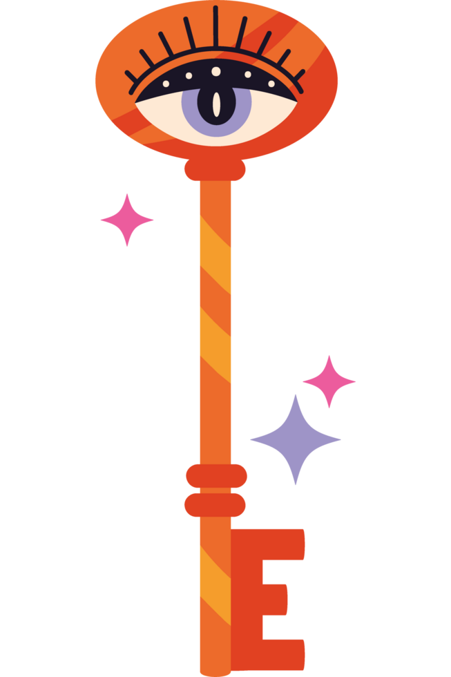 An orange key with an eye on it png