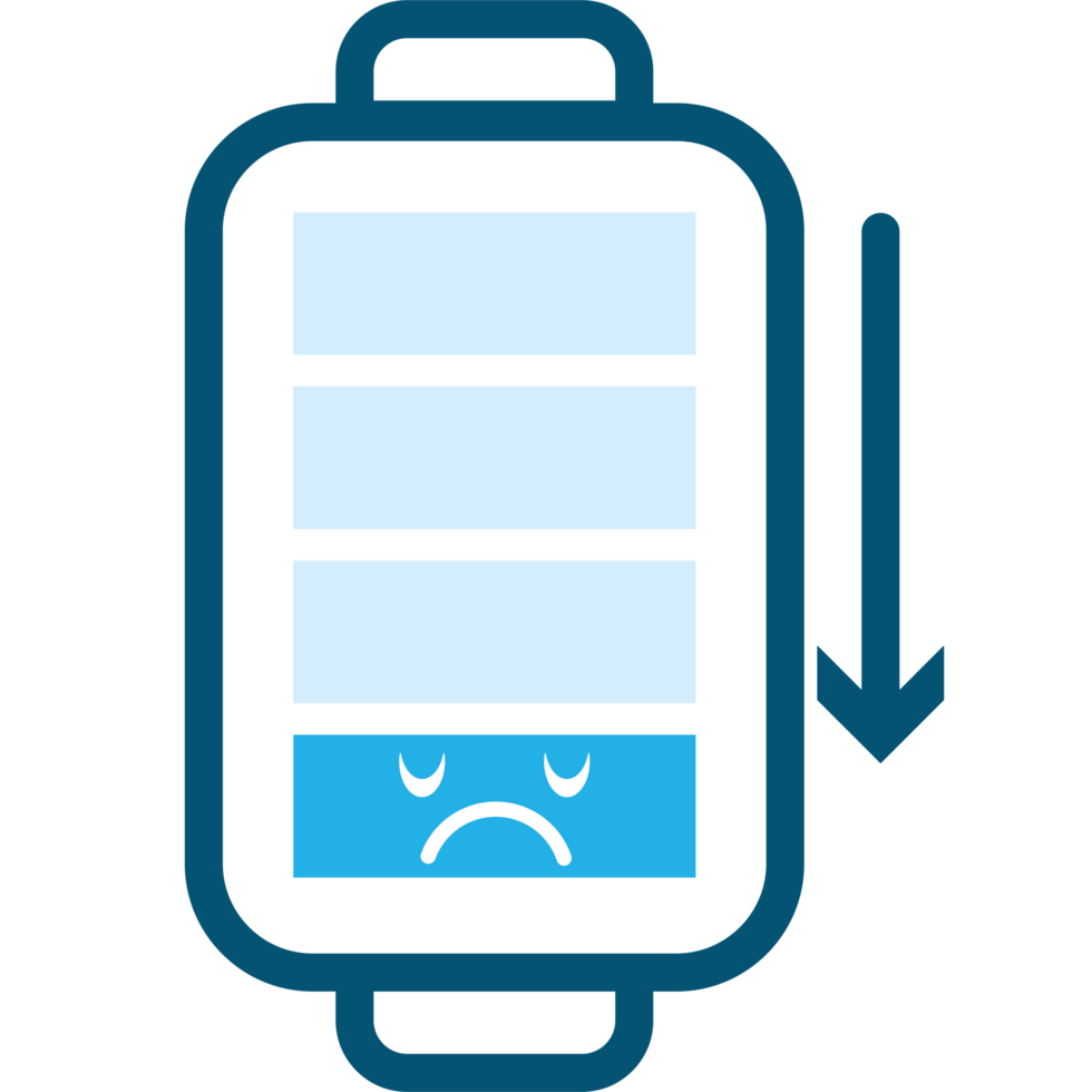 A battery with a sad face on it png