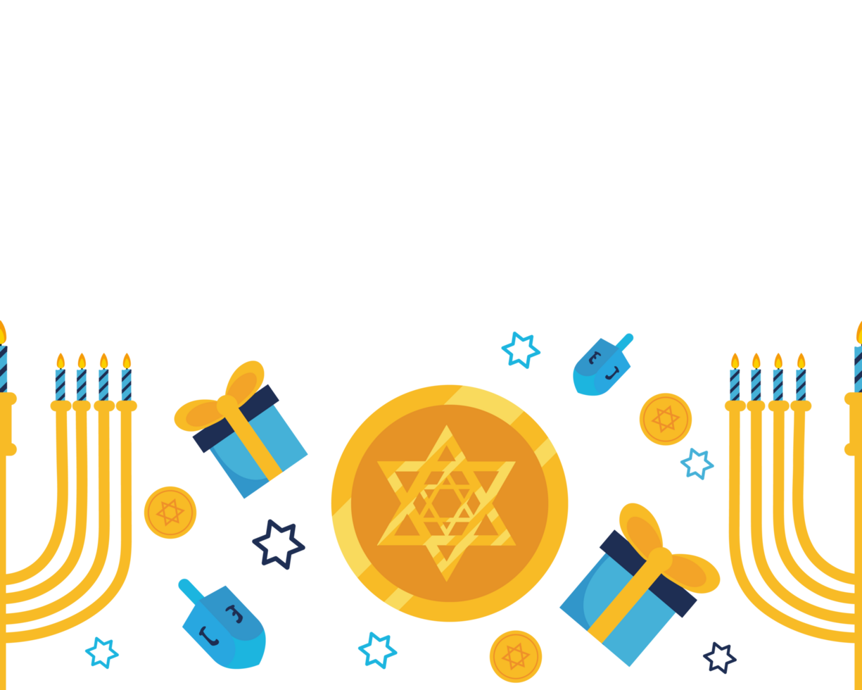 Jewish holiday background with menorah, candles and gifts png