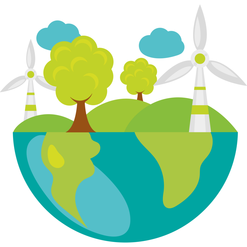 An earth with windmills and trees png