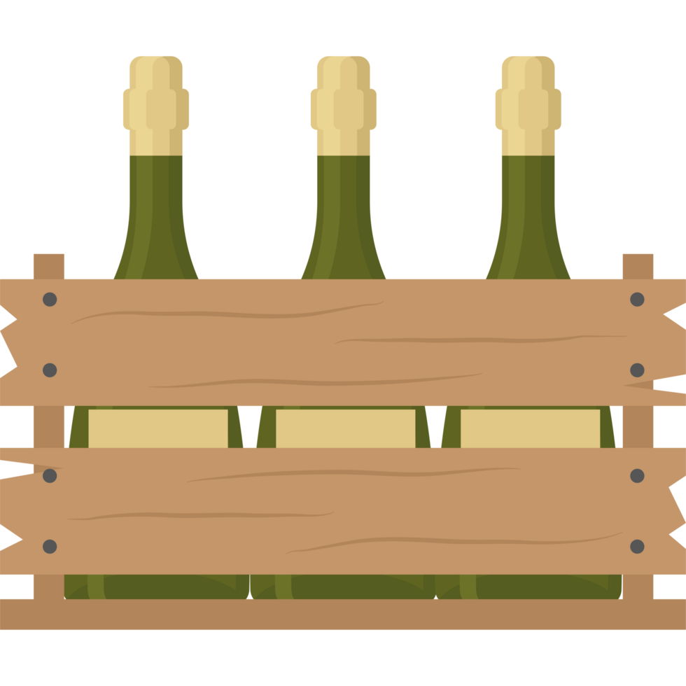 Three bottles of wine in a wooden crate png