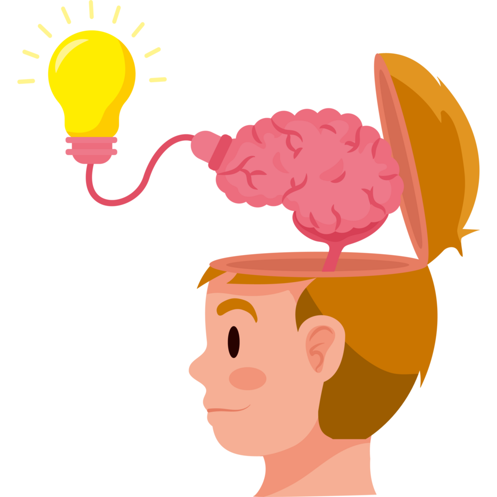A man with a light bulb in his head and a brain png