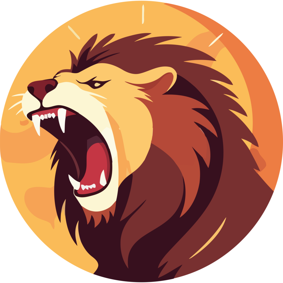 Lion roaring in a circle with a yellow background png