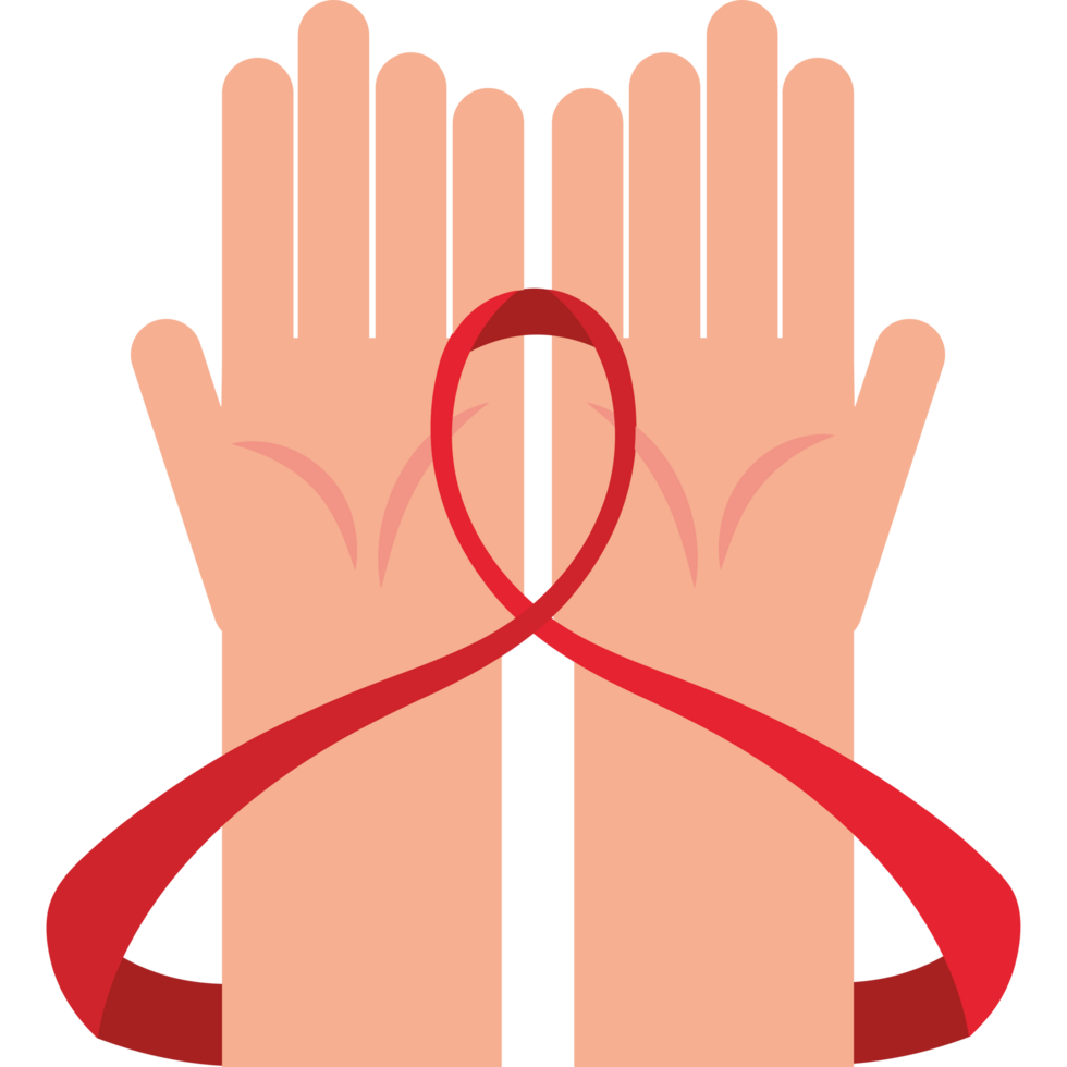 Two hands with red ribbon around them png