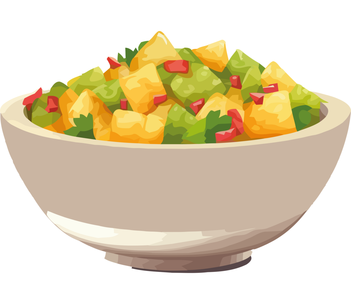 A bowl of fruit salad with red peppers png
