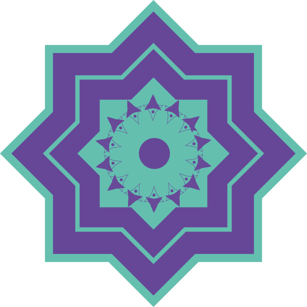 A purple and green star with a blue center png