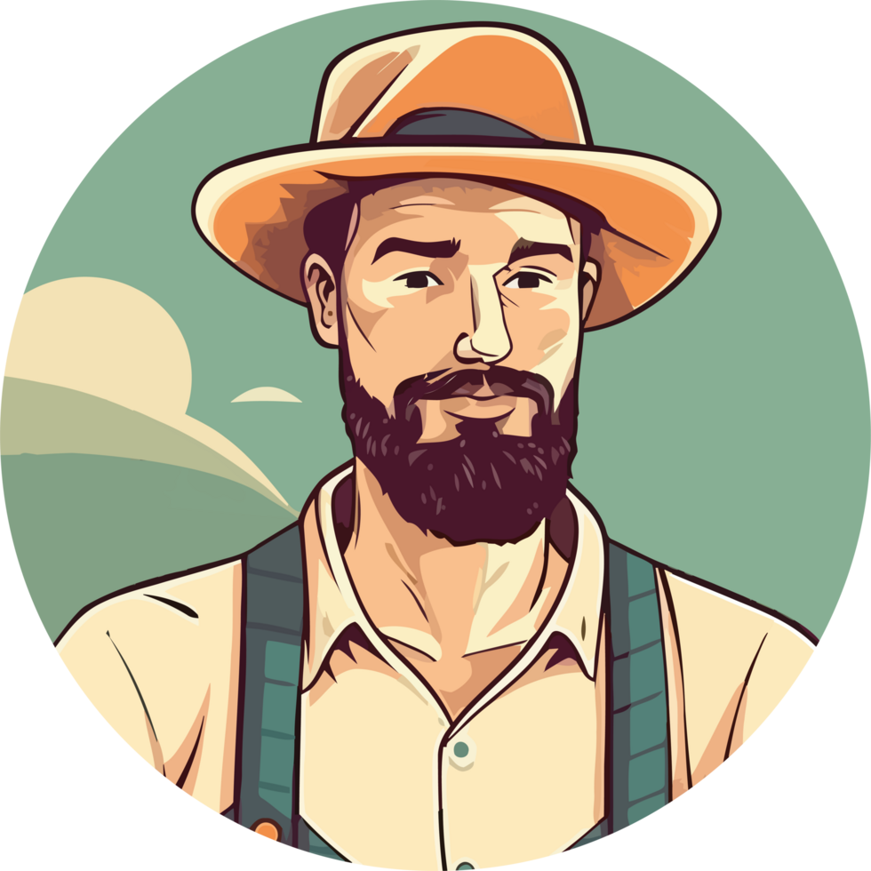 A man with a beard and hat in a round circle png