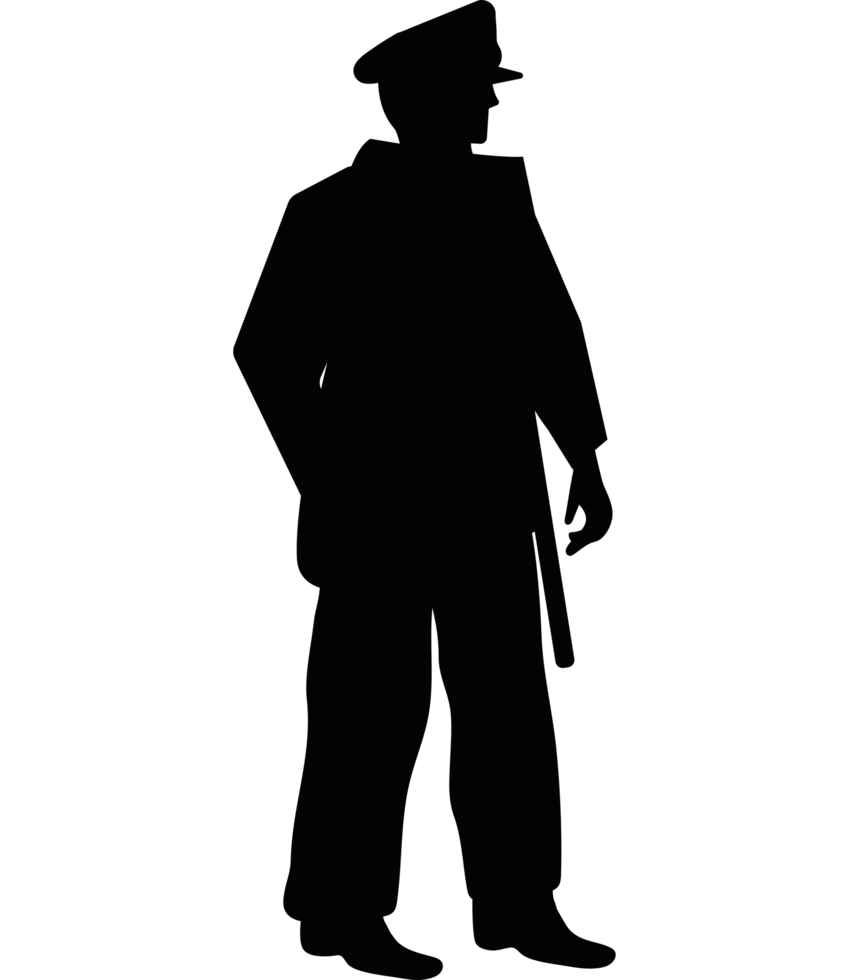 A silhouette of a man in a suit and hat png
