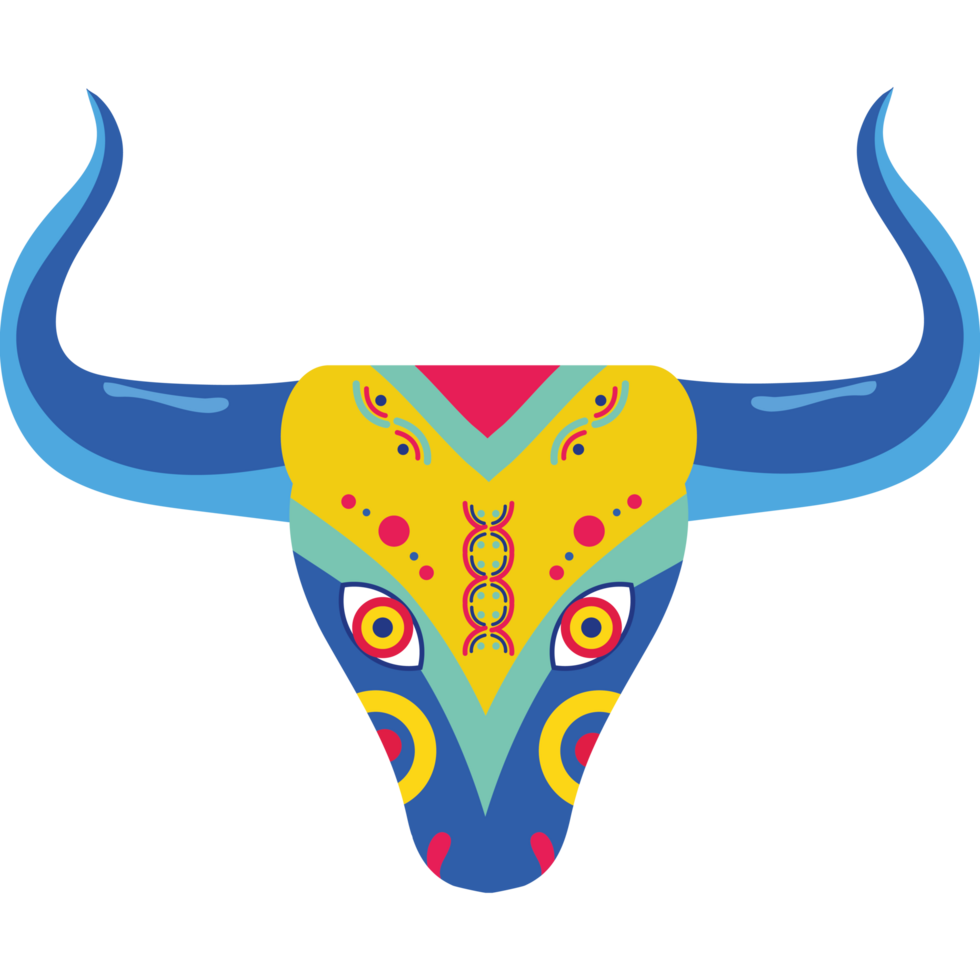 Colorful bull head with colorful horns png