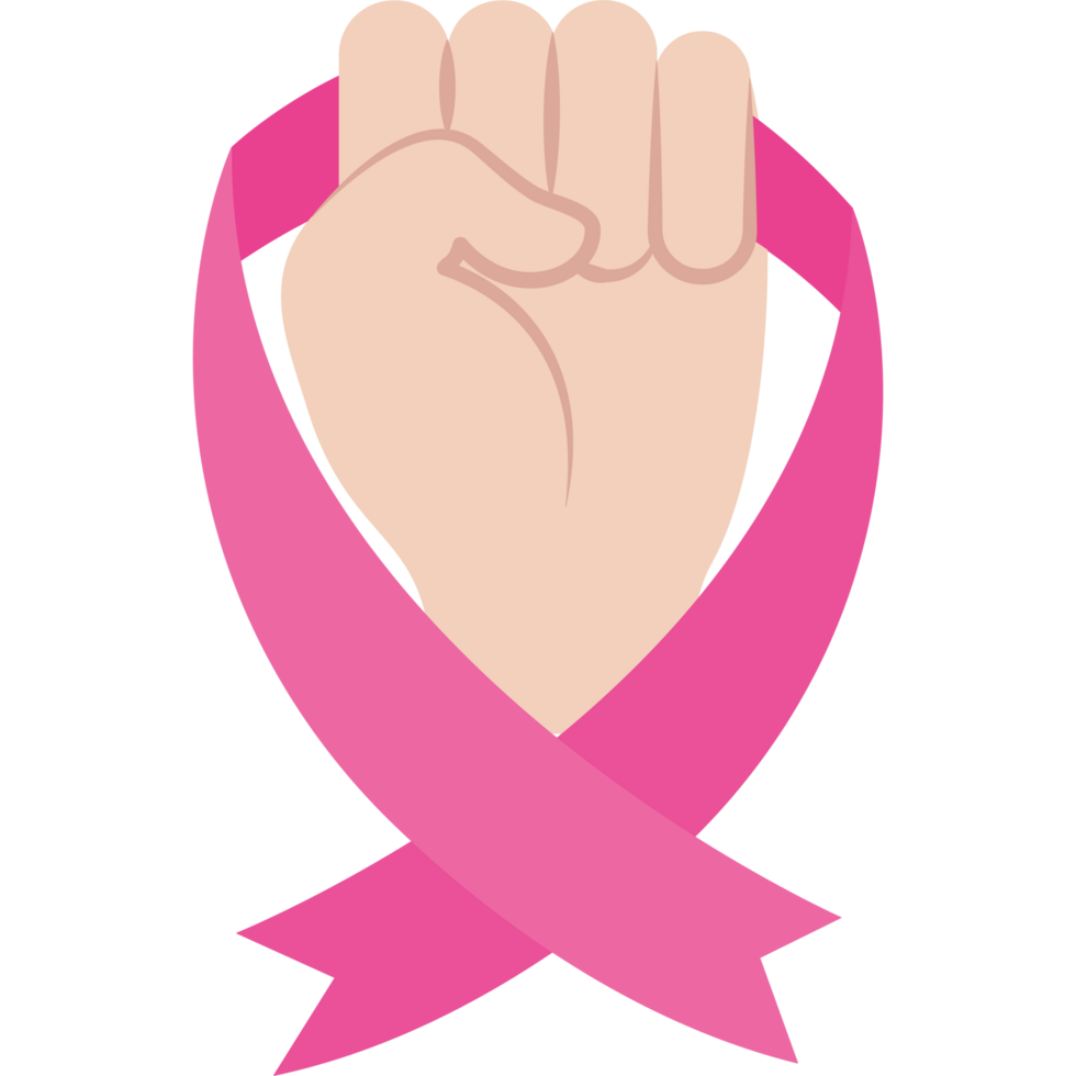 A pink ribbon with a fist in the middle png