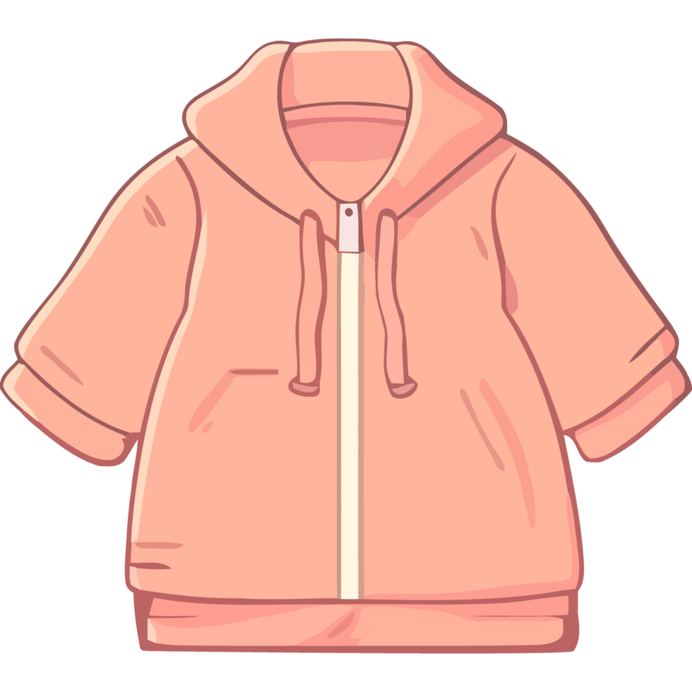 A pink hoodie with a zipper on the front png
