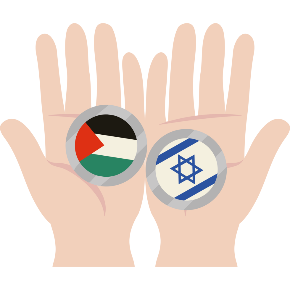 Two hands with the flag of israel and palestine png
