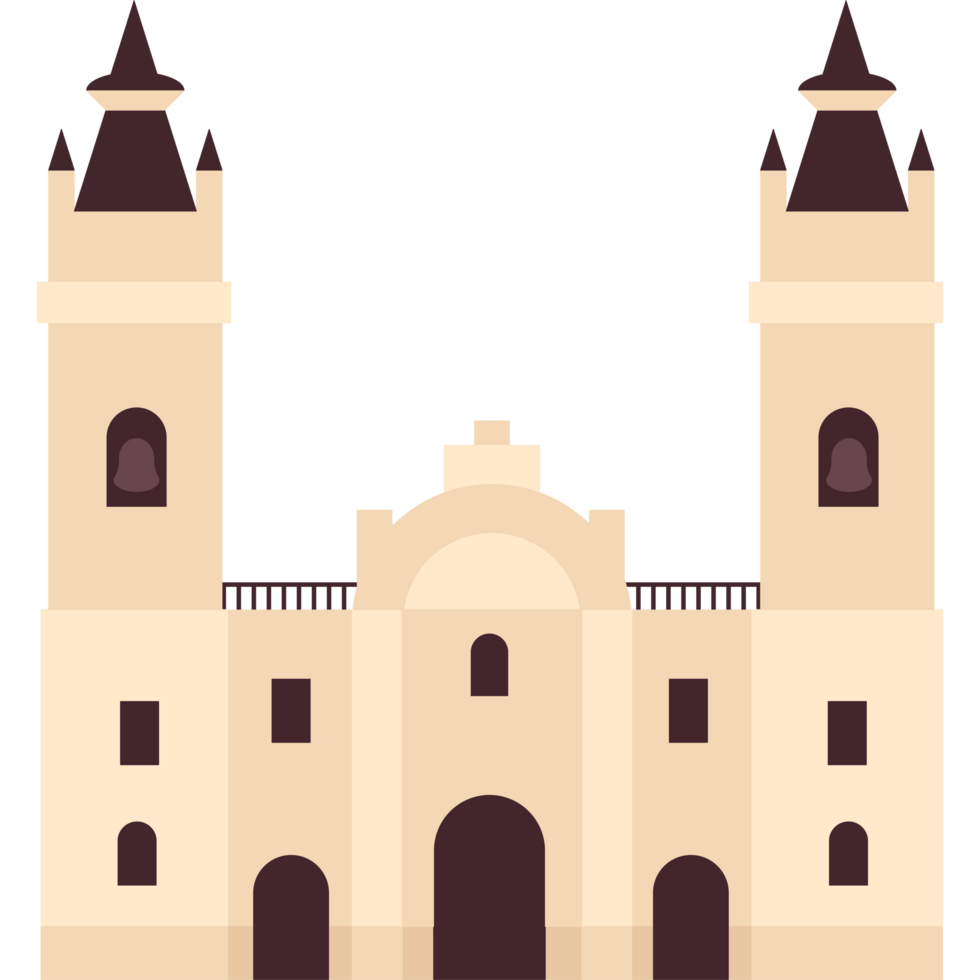 A large building with two towers and a clock tower png