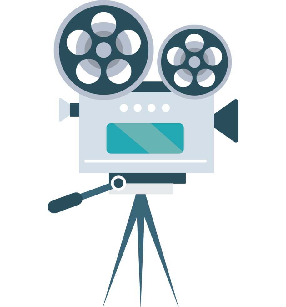 A movie camera on a tripod with two film reels png