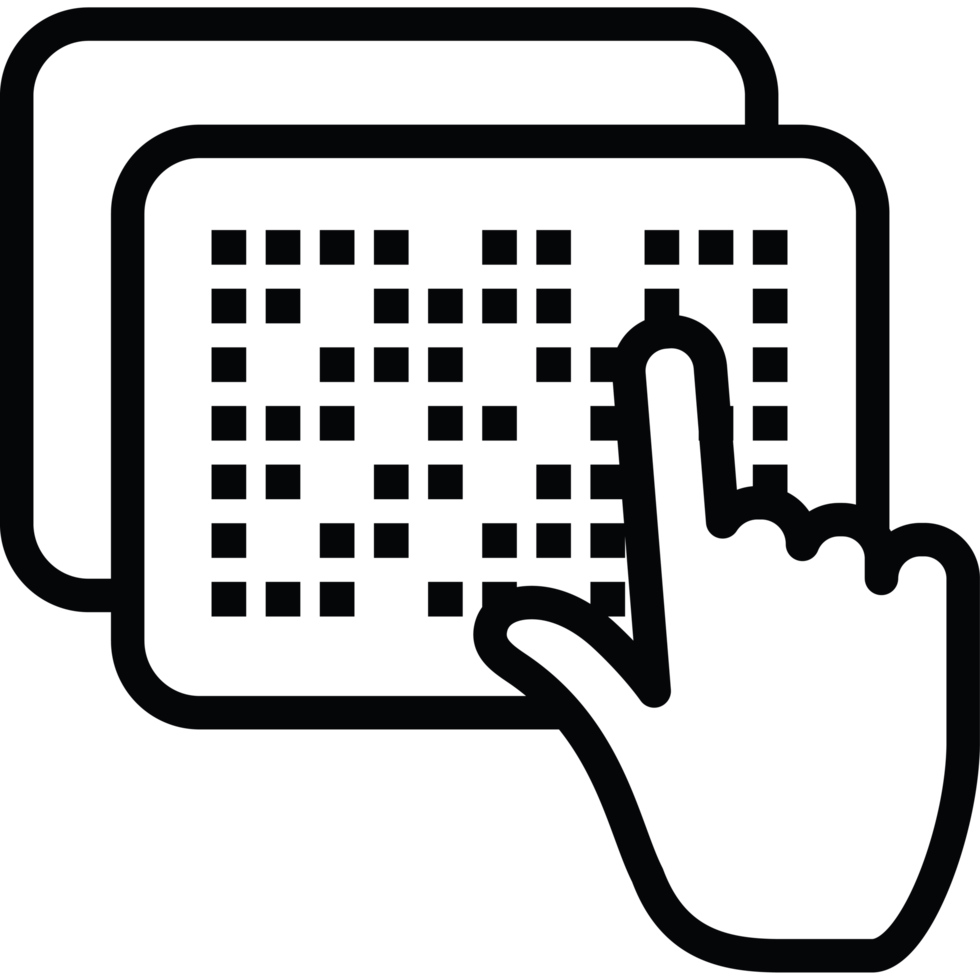 A black and white image of a hand pointing at a computer png