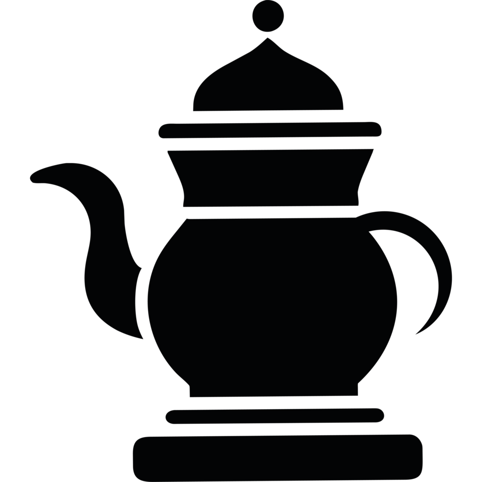 A black and white silhouette of a teapot png