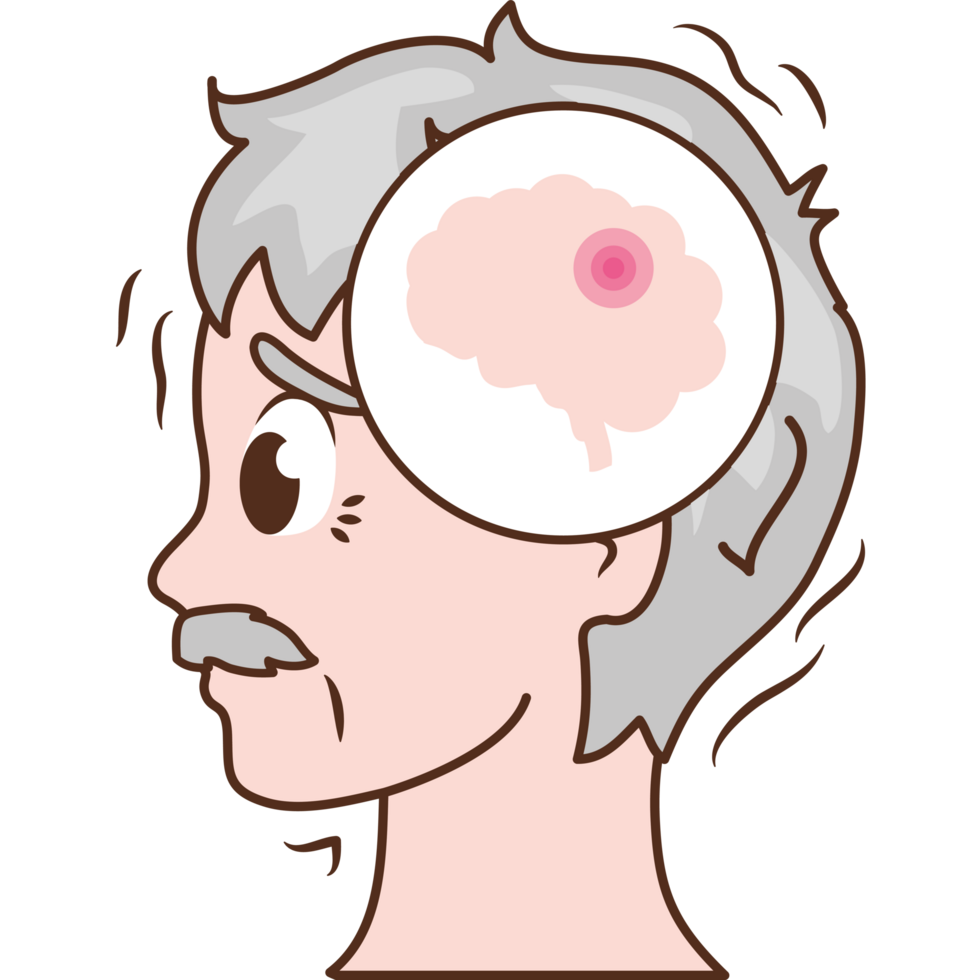 A cartoon man with a brain tumor png
