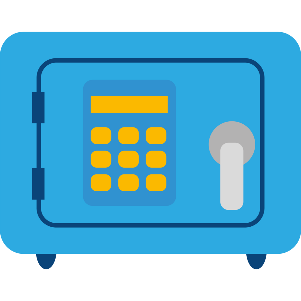 A blue safe with a calculator inside png