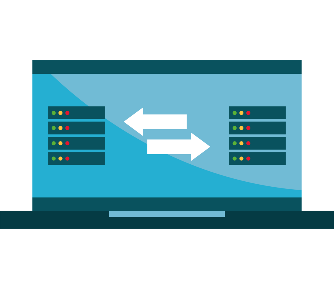 A laptop with a server and a server png