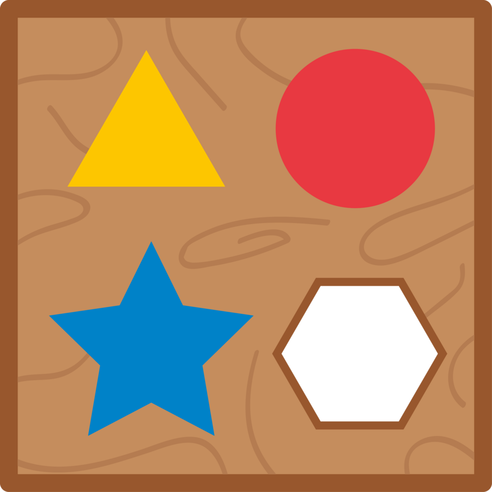 A wooden puzzle with different shapes and colors png