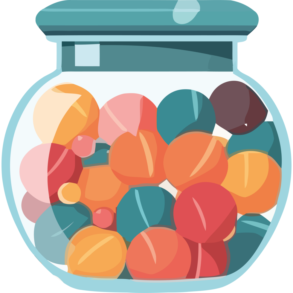 A jar filled with colorful candies png
