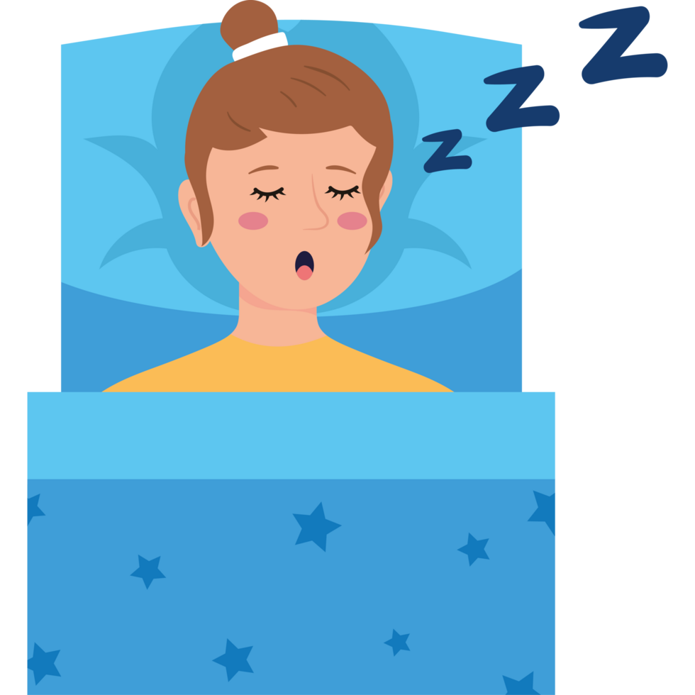 A woman sleeping in bed with her eyes closed png