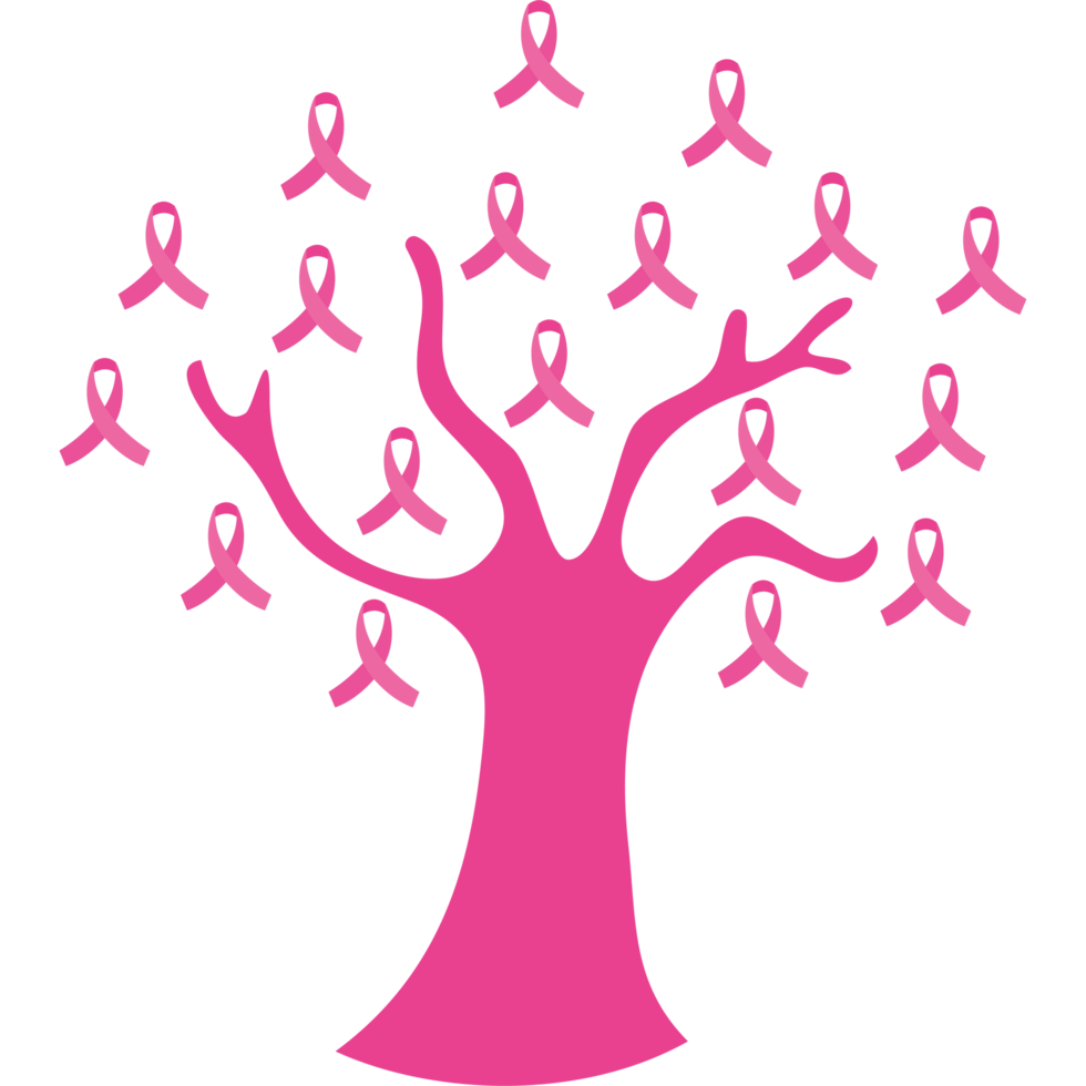 A pink ribbon tree with pink ribbons png