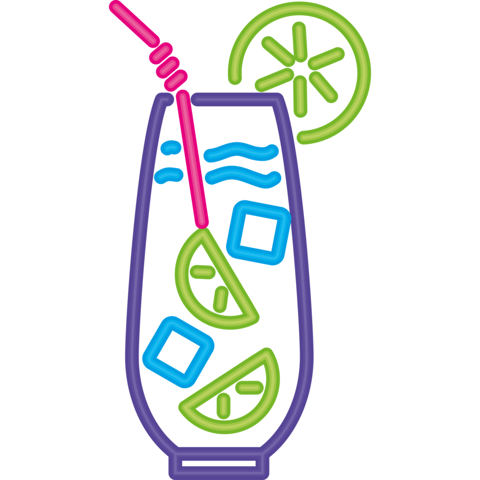 A neon sign with a drink and lime slice png