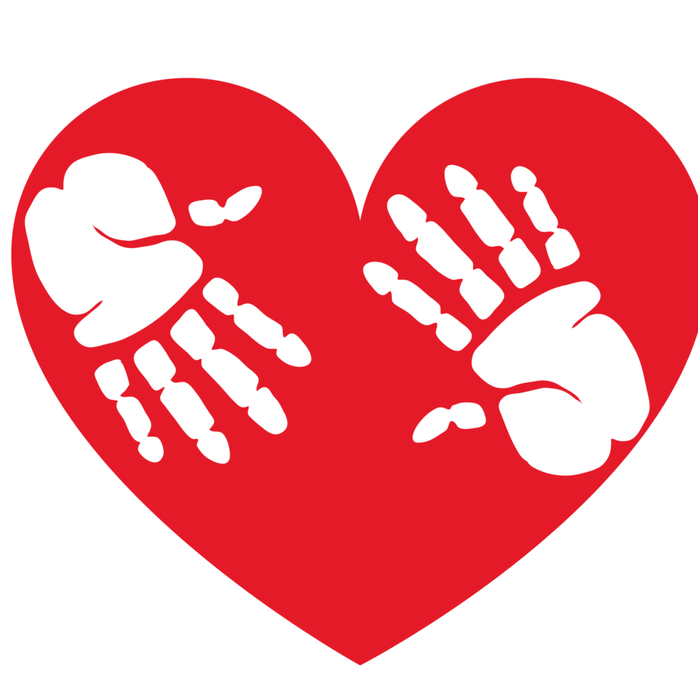 A red heart with two hands and a handprint png