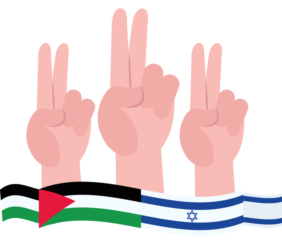 Three hands with the peace sign and the flag of israel png