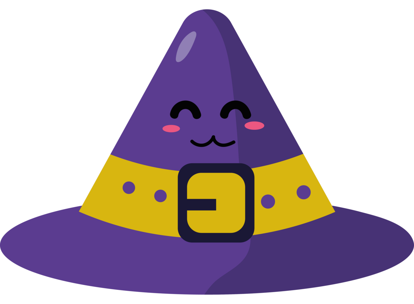 A purple witch hat with a smile on it png